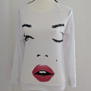 White Graphic Face Print Women's Top